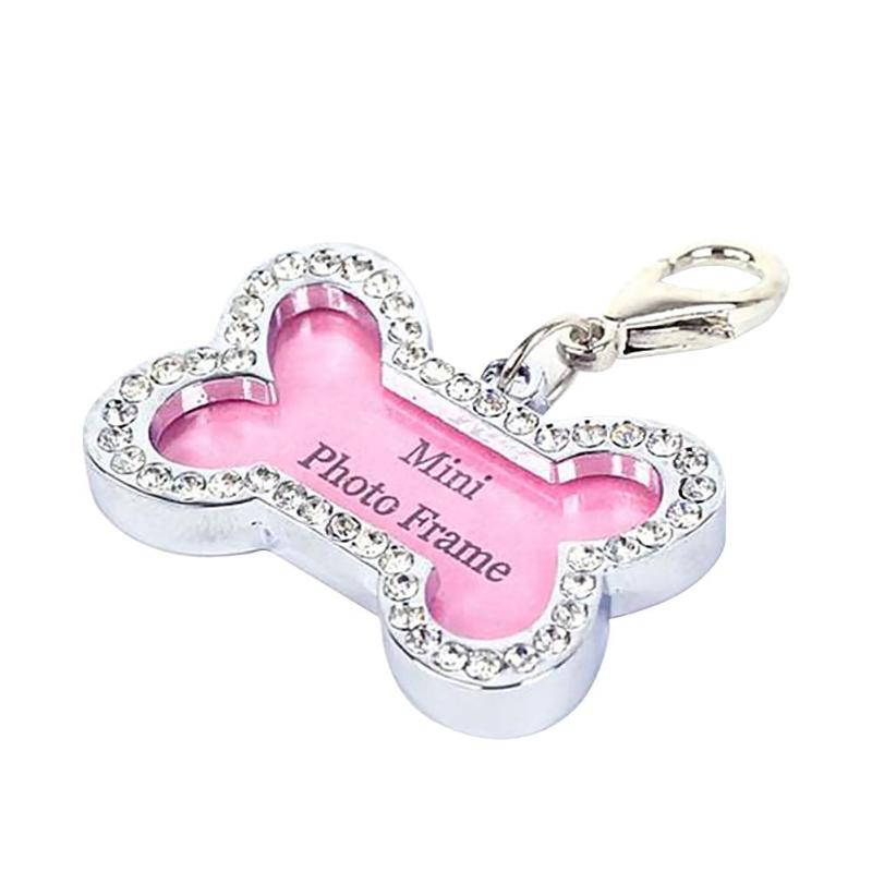 Mini etiqueta de identificación para mascotas, colgante con nombre, dirección, bricolaje, diamantes de imitación, tarjeta antipérdida para perros y cachorros, suministros para Collar para mascotas: (Bone Shape)