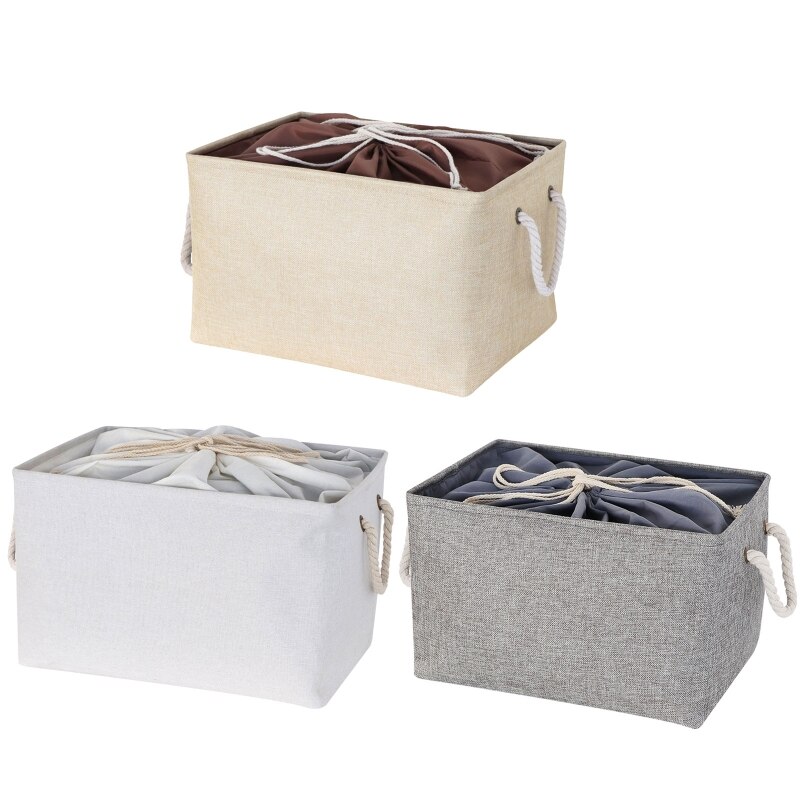 Folding Storage Basket Foldable Linen Storage Box Bins Drawstring Organizer Clothes Laundry Closet Toys Organize Holder