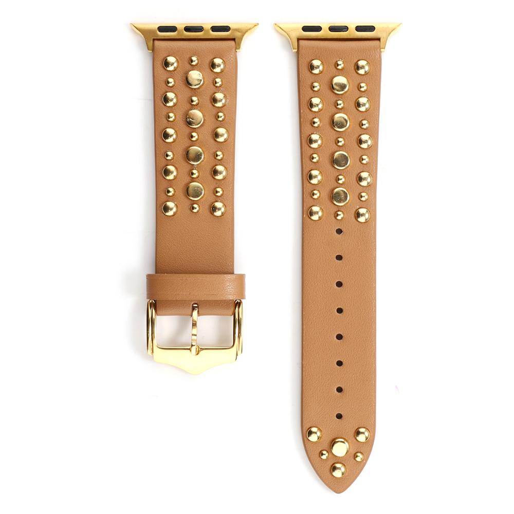 Nagler bånd for apple watch serie 6/5/4/3 se sport loop stropp correa iwatch 38mm 40mm armbånd apple watch 44/42mm skinnbelte: Brun gullnagle / 42mm 44mm