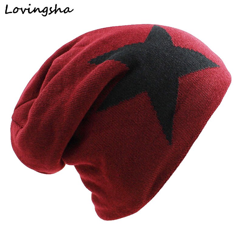 Lovingsha fuskpäls varm baggy stickad mössa herr mössor stickade skullies huv hattar för män kvinnor mössor herr mössa för män: Vin, röd
