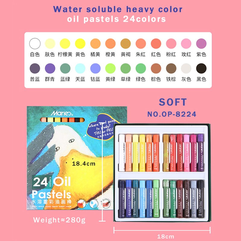 Marie &#39;S Water Oplosbare Zware Kleur Olie Pastel/Krijt/Stok 12/24/36 Kleuren Veilig Macaron/Morandi art Soft/Hard Graffiti Olie Pastel: OP-8224-24colors