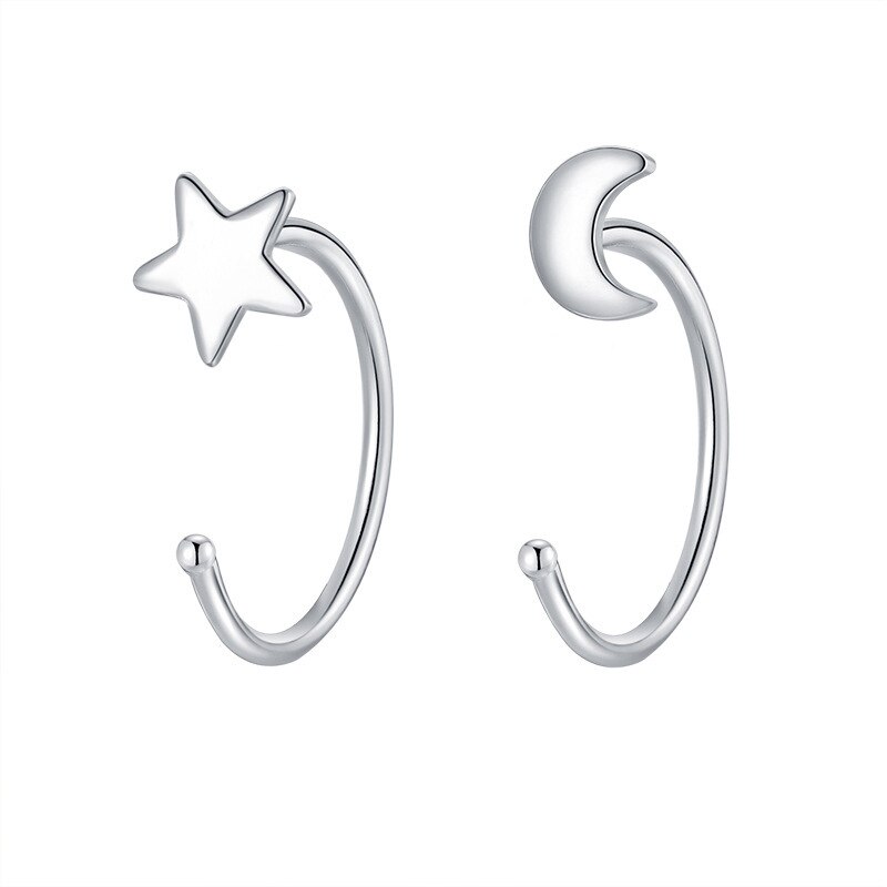 Brincos de argola geométricos assimétricos borboleta, cores prateadas, para mulheres, pequenos, abertos, aro, joias, piercing de orelha, meninas: D