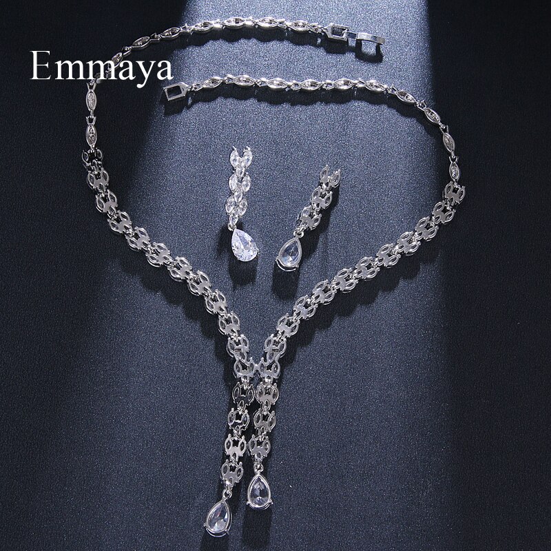 Emmaya Asimmetrico Disegno di Figura di Waterdrop Collana in Argento Placcato/Orecchino di Modo Regalo di Zircone Cubico per Le Donne squisito Ornamento