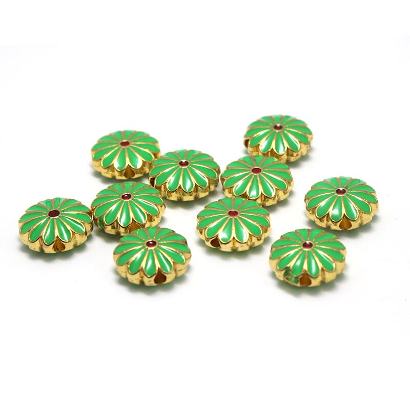 10Pcs Shiny Olie Enamel Bloem Bedels Kralen Accessoires Metalen Spacer Kralen Voor Sieraden Maken Diy Ketting Armband Craft: green