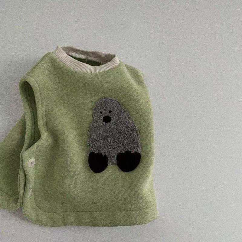 Baby Plus Fluwelen Vest Dikker Baby Warm Vest Jongens Leuke Dier Vest Voor Baby Meisje Warm Vest Mouwloze Kids Tops: green / 24M  90cm