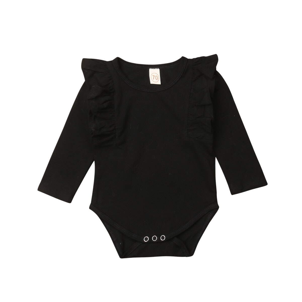Herfst peuter baby meisjes jongens casual warme bodysuits 5 kleuren lange ruches mouwen effen katoenen jumpsuits: Zwart / 24m