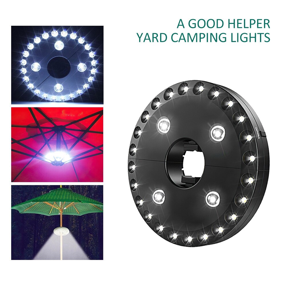 Wakyme 28 ledet terrasse paraply lys utendørs camping lys bærbar camping telt lampe nødlys 3 modus hage plen natt lys