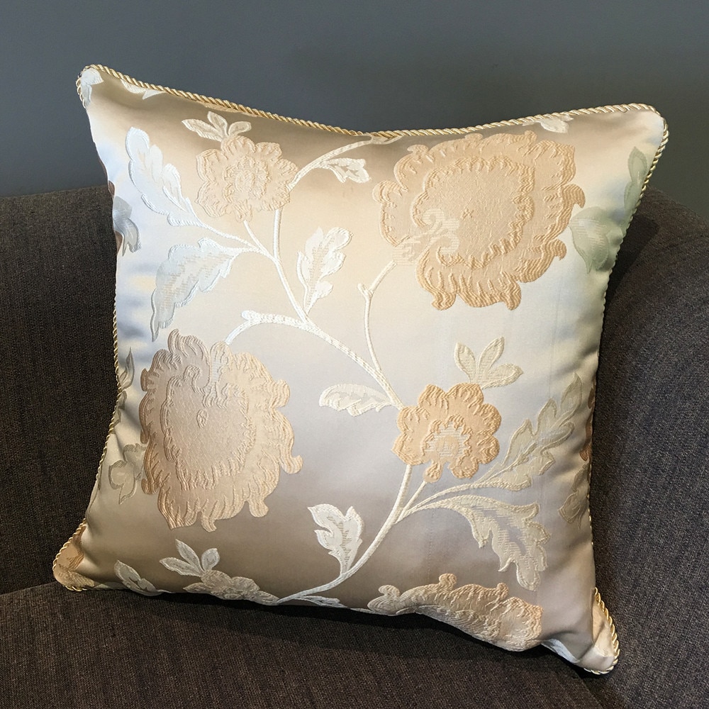 Moderne geweven polyester jacquard kussenhoes decoratieve kussensloop ivoor bloemen ruit 45 x 45 cm vierkant verkoop per stuk