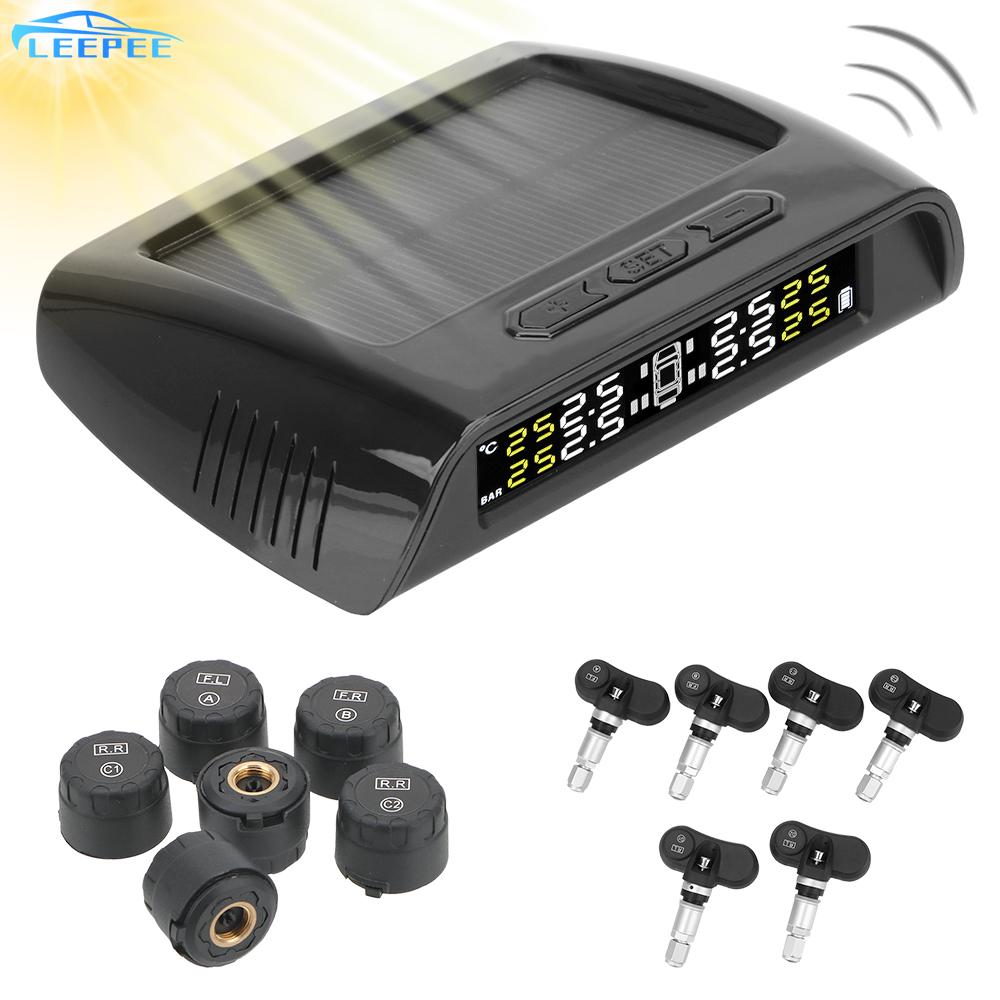6Pcs 8 Bar Sensor Car Tire Pressure Monitoring for Truck Trailers RVs Campers USB Solar Charge TPMS System Tyre Pressure Sensors