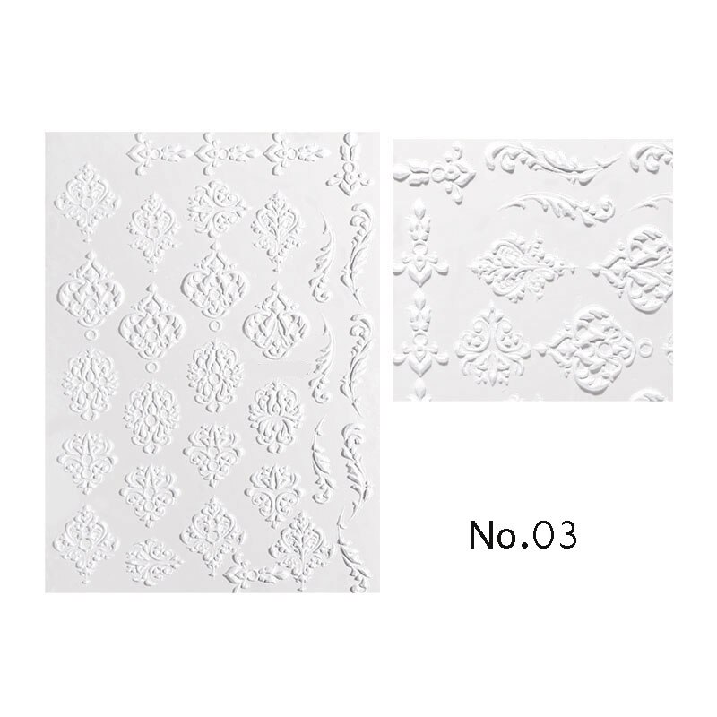 1pc 3d acryl gegraveerde bloemen nagel sticker reliëf wit zwart kant bloem water decals empaistic nagel water slide decalsz 0108: 3