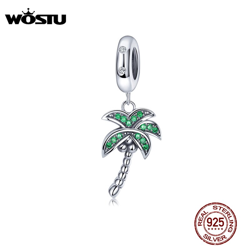 WOSTU Echt 925 Sterling Silber Funkelnden Palme Baum Charme Mit Klaren CZ passen Original Armbinde Anhänger Authentische Schmuck