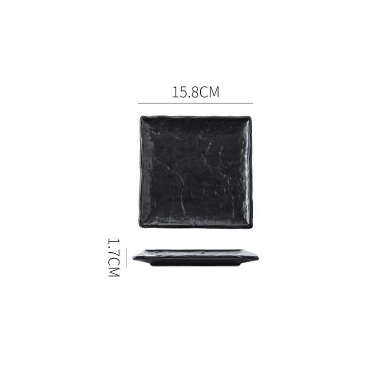 Japanese Ceramic Stone Pattern Black Glaze Dinner Plate Steak Salad Plate Home Dessert Sushi Square Dish Restaurant Tableware: 6 inch square