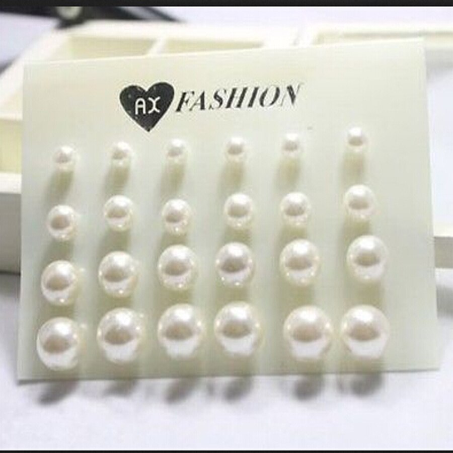 12 Pairs/set Classic Crystal Stud Earring Sets Women's Round Ball Metal Pearl Flower Earrings For Women Girl Mixed Jewelry: W34487H01