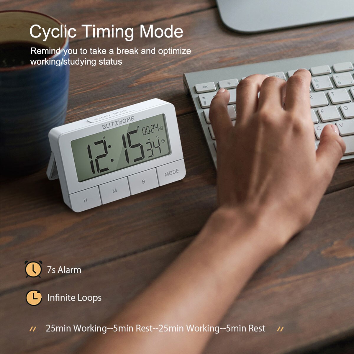 Blitzhome BH-TR01 Chronografen Meerdere Modi Elektrische Klok Keuken Timer Multi-Mode Grote Hd Lcd-scherm Wekker Huishouden