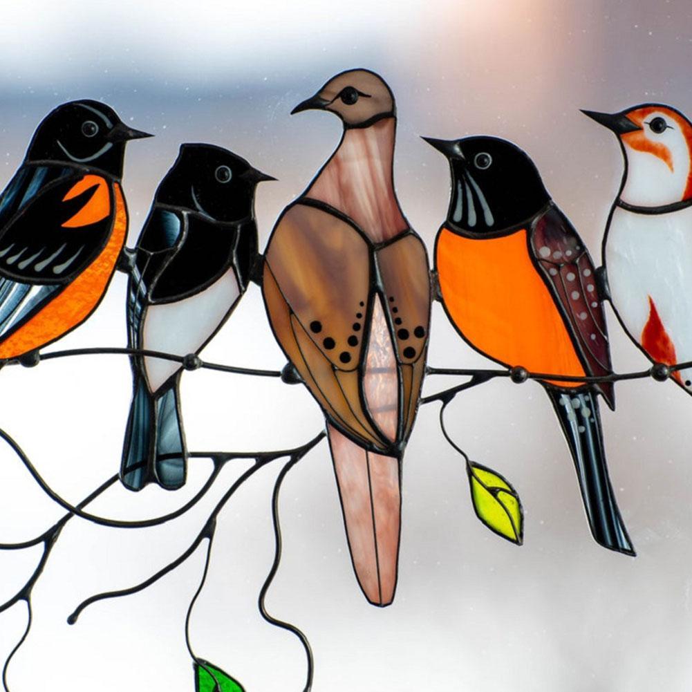 Panneau de fenêtre en vitrail, oiseau sur fil, attrape-vitre suspendu, accessoires de décoration pour la maison, décoration de salle