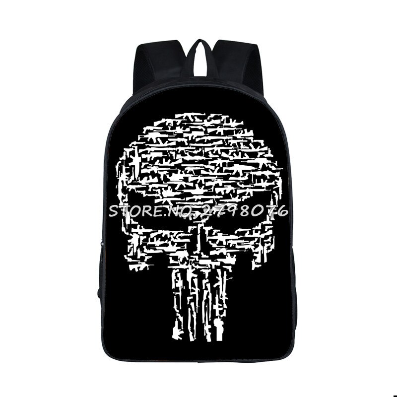 Mochila para chicas adolescentes de Punisher, morral escolar con estampado de Calavera, morral informal para hombre: 16CFZ11