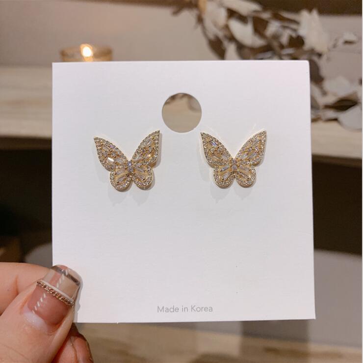Femmes de luxe à la brillant strass boucle d'oreille gemme papillon anneau collier ensemble de bijoux: Pur Or Couleur