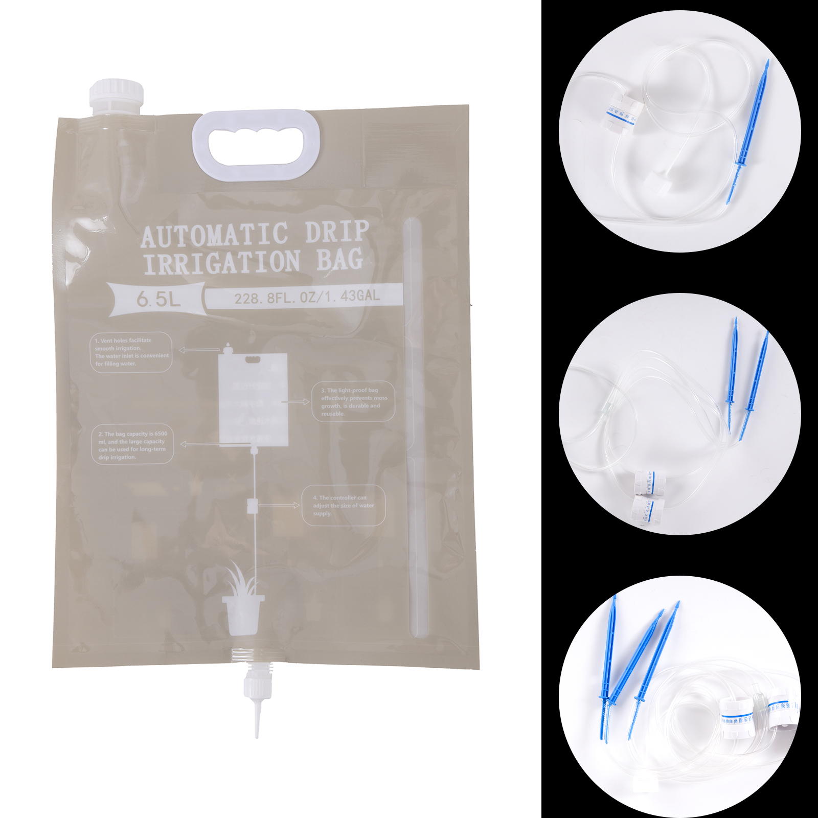Borsa per irrigazione a goccia automatica da 6,5 litri Controllo del flusso di gocciolamento dell'acqua Kit per piantare pigri Manutenzione delle piante Borsa per irrigazione per irrigazione