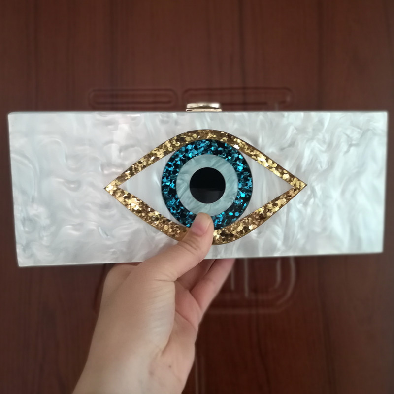 Black Patchwork Gold Glitter Evil Eye Acrylic Pvc Plastic Box Clutches Summer Beach Travel Evening Handbags Women Acrylic Bags: as picture