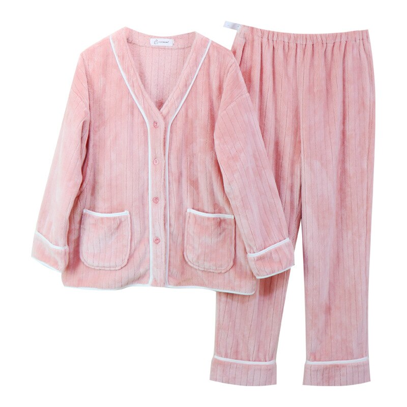 Kvinder pyjamas sæt hjemmetøj fleeced vinter efterår barsel pyjamas jakkesæt flannel amme pyjamas gravid amme nattøj