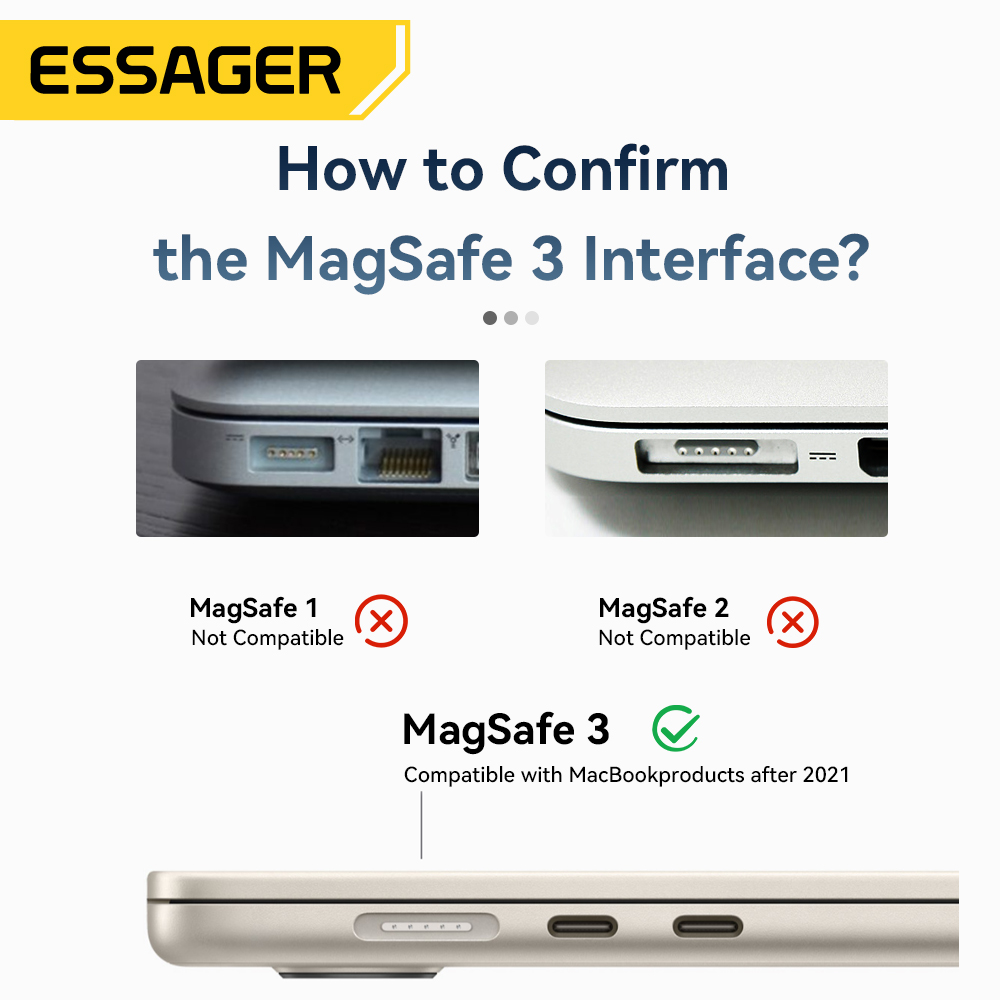 Essager 140W Adapter magnetyczny typu C do Apple Magsafe 3 MacBook Air Pro 2021-2023 Kąt 90 stopni Konwerter szybkiego ładowania USB C