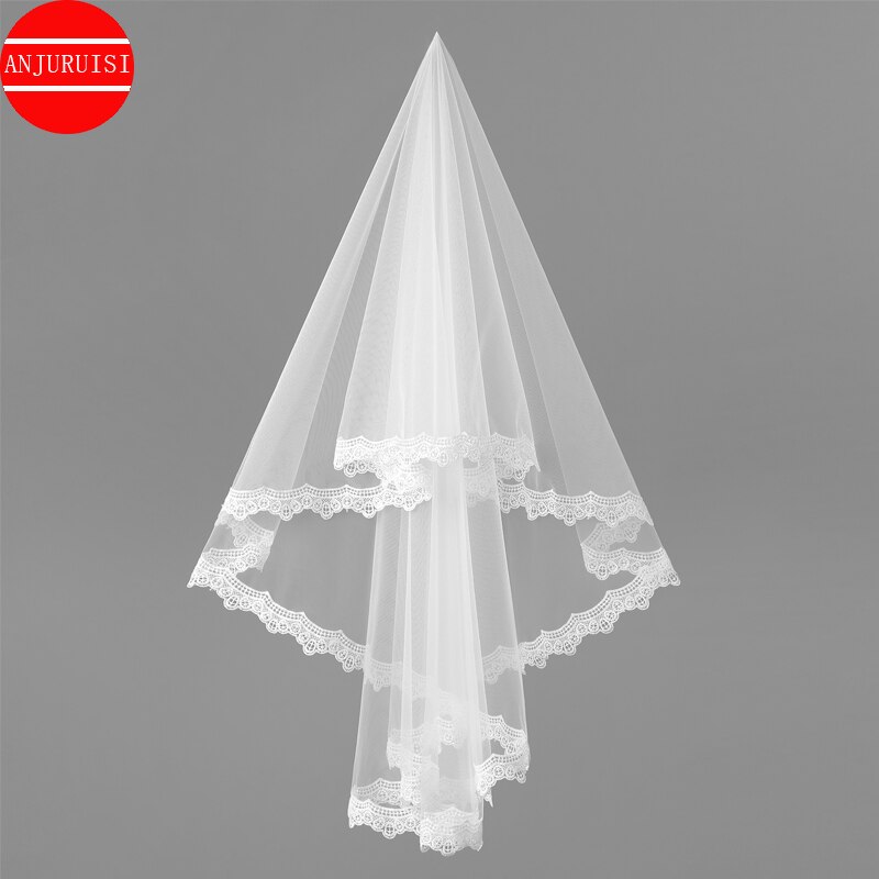 Een Layer Blusher Bruiloft Sluier Eenvoudige Lace Edge Wit/Ivoor Tulle Bruid Velo Goedkope Bruiloft Accessoires Boda Velo De novia: Ivoor