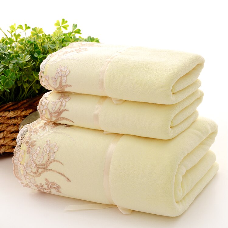 Super fine fiber thickened water absorption soft skin friendly antibacterial bath towel adult love hotel shower cool bath beach: Yellow / 1 piece 35x75cm