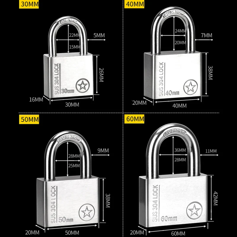 304 Stainless Steel Padlock 30mm Cabinet Outdoor Lock Head Furniture Lock Waterproof Rust-Proof Door small lock