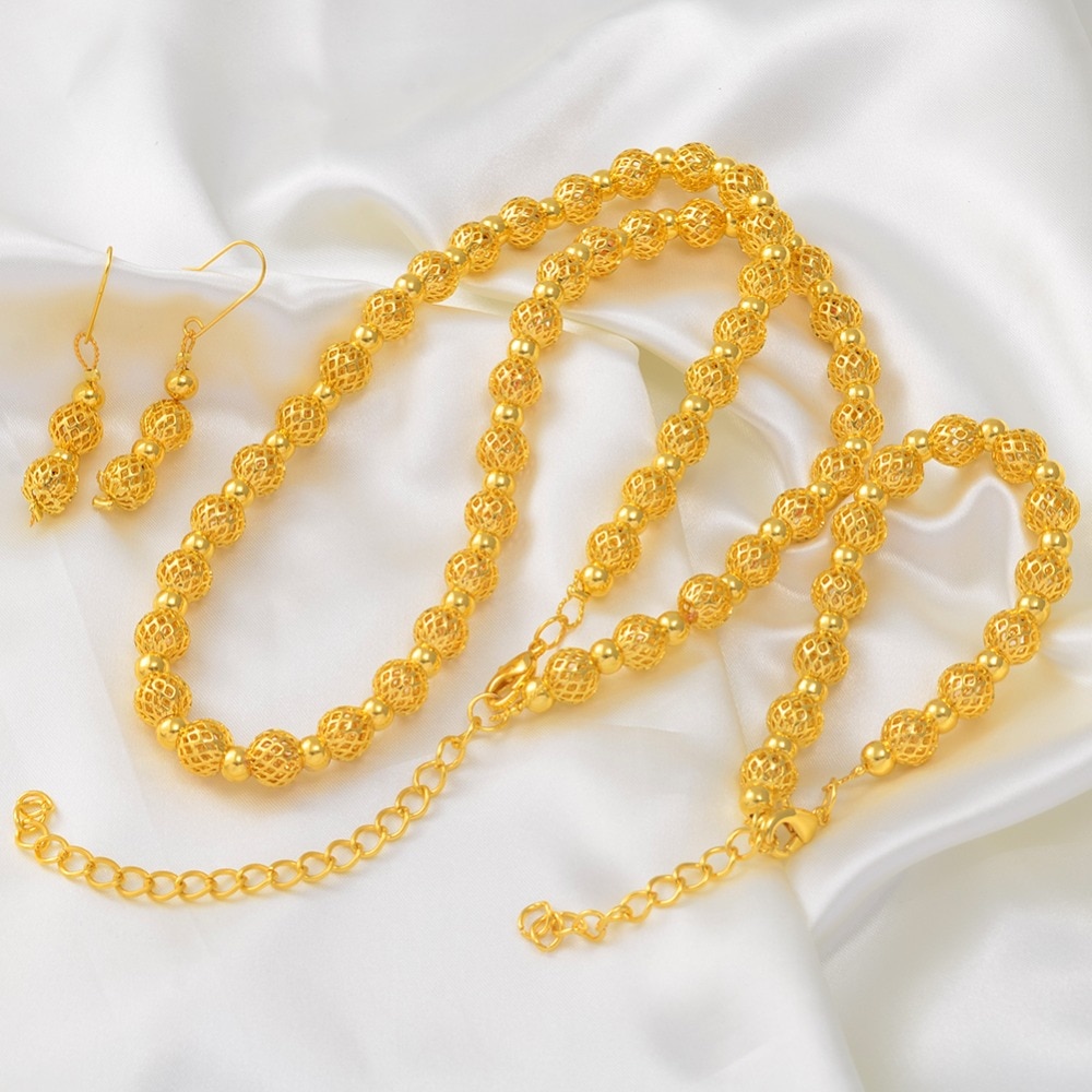 Anniyo okrągłe kulki zestawy biżuterii naszyjnik z koralików bransoletka i kolczyki dla kobiet moda afrykańskie akcesoria imprezowe koralik #158706