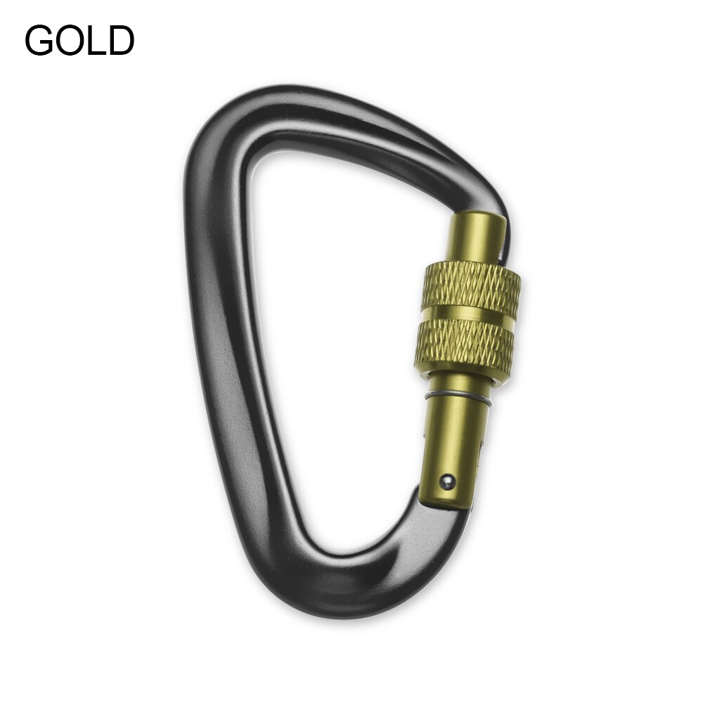 Mousqueton d&#39;escalade en forme de D 12KN, avec tirette, verrou de sécurité, accessoires d&#39;escalade en plein air: Style1 gold