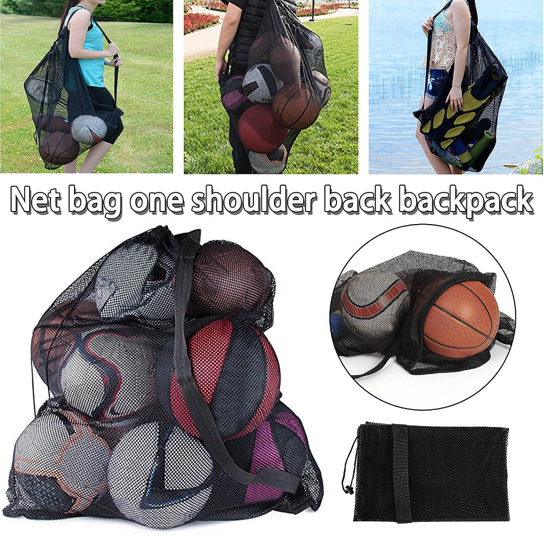 Tragbarer sportballbeutel aus nylonnetz mit kordelzug, großes fassungsvermögen, aufbewahrungstasche für fußbälle und basketball im freien