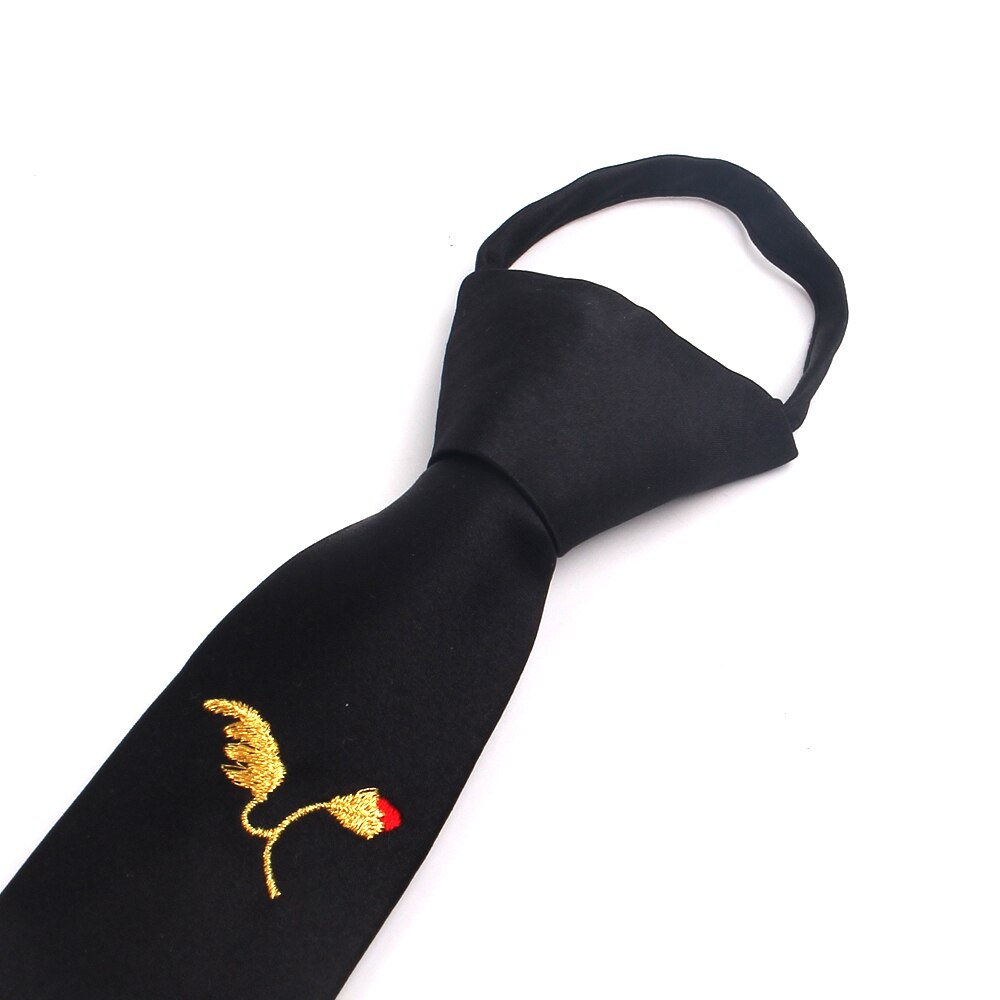 Cravate de cou à fermeture éclair noire brodée de dessin animé pour hommes et femmes, costumes pour garçons, cravate mince pour hommes, cravate de personne paresseuse Simple