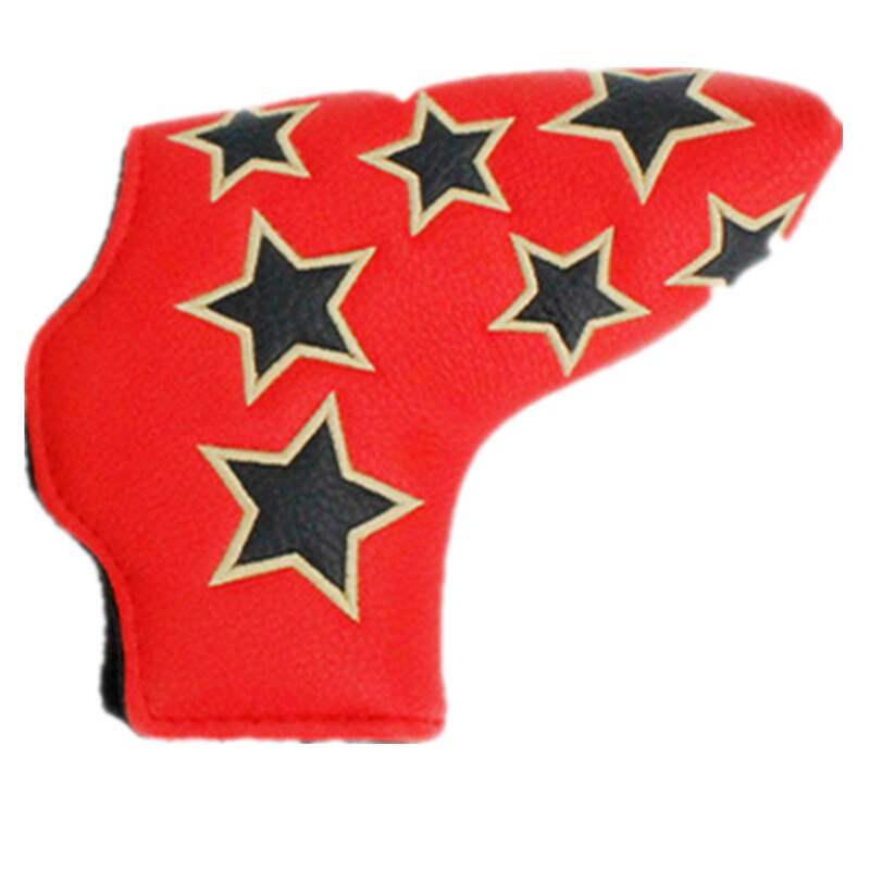Stickerei Sterne Golf Verein Headcover Gerade Bar Klinge Putter Leder Geschlossen Magnet Wasserdichte Schützen draussen Sport Zubehör: rot