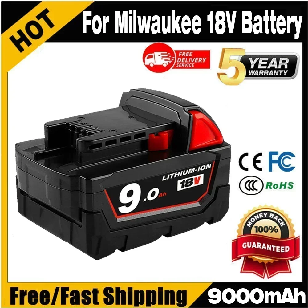 GO Batteries rechargeables pour Milwaukee M18B5 XC batterie Lithium-Ion 18v 9.0/6.0/12.0Ah chargeur de batterie pour Milwaukee M18 12V ~ 18