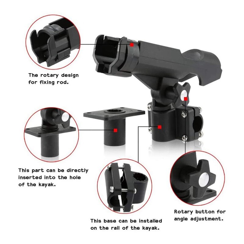 Fishing Power Lock Rod Holder with 2 Side Rail Mounts Adjustable Fishing Rod Racks for Sea Fishing Kayak Boat Mounting