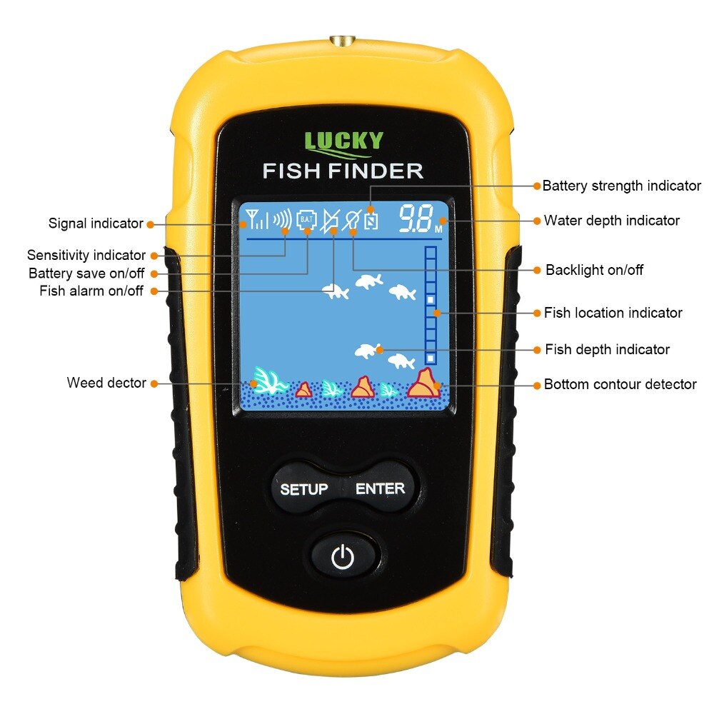 LUCKY FFCW1108-1 Sonar Fish Finder Wireless 120m Wireless Fishing Finder Alarm 40M/130FT Deeper Fishfinder for Shore Fishing