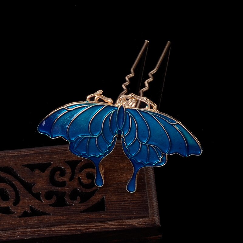 Antiikin orkidea kukka hiuspuikko cloisonne emali luksuskoru sininen hiusneula kiinalainen vintage käsintehdyt hiusneulat: 7