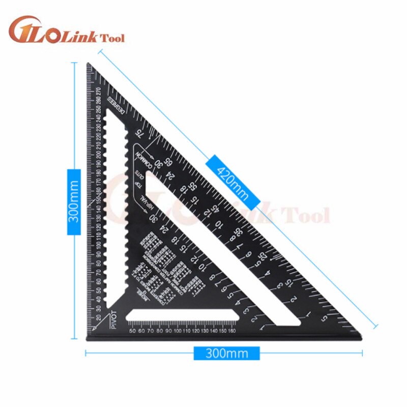 Angle Ruler 7/12 inch Metric Aluminum Alloy Triangular Measuring Ruler Woodwork Speed Square Triangle Angle Protractor Measuring: Black  12inch metric