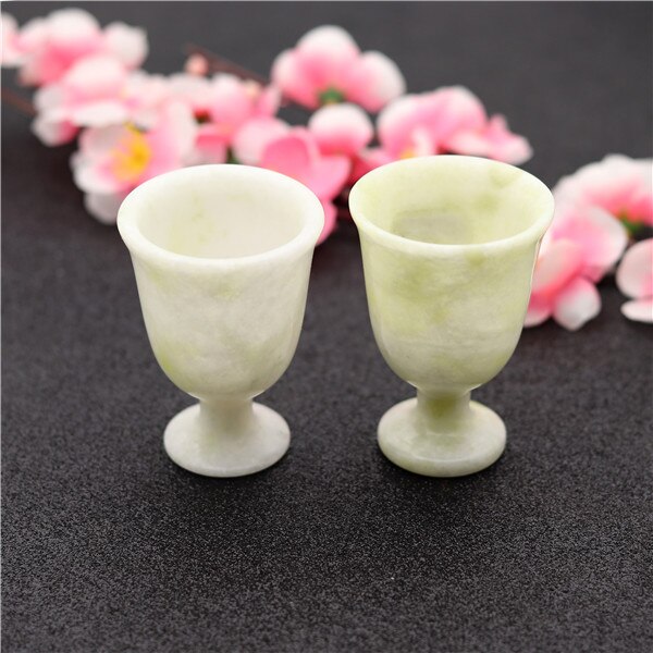 2Pcs Natural White Green Jade Wine Glass Chinese Style Cup Crafts Tea Healthy Energy Appliances: White