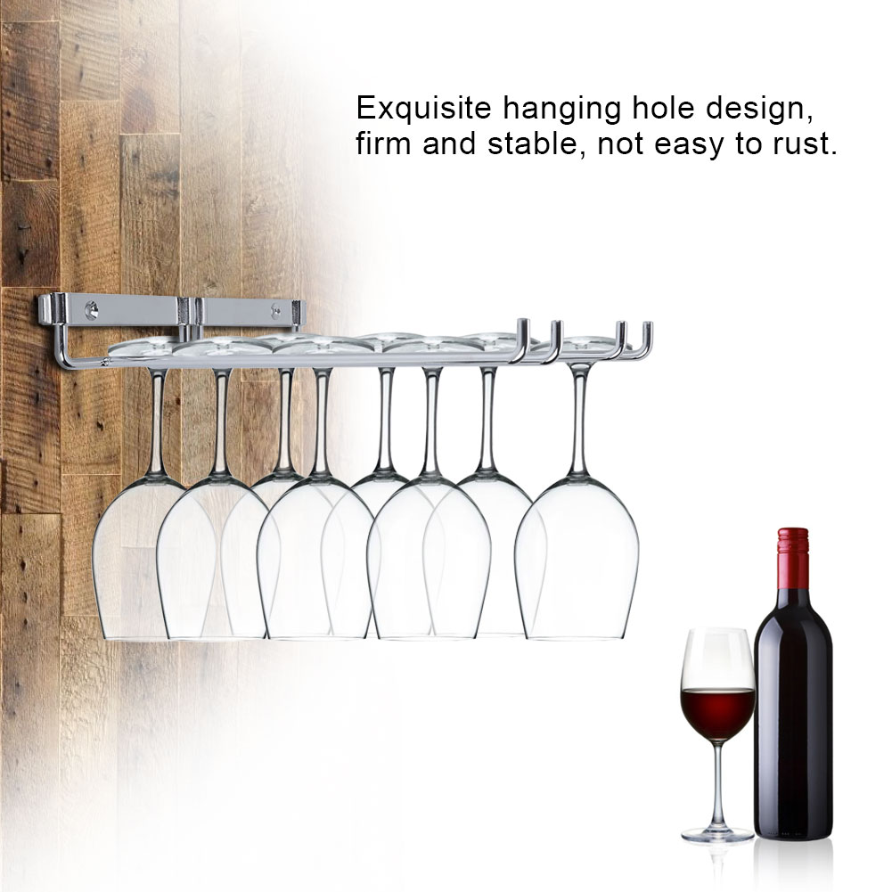 Stainless Steel Double Row Iron Chrome Wine Glasses Holder Wall Mount Stemware Rack Wall-Mounted Wine Glass Rack With Screws