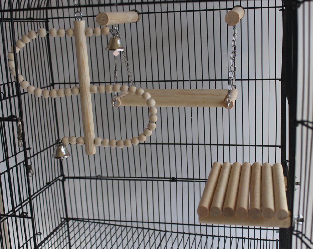 Juego de juguetes de madera Natural para pájaros, jaula para hámster, loros pequeños y medianos, paquete de 4 Uds.