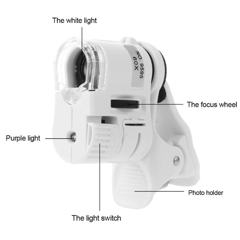 60X Mobile Phone Microscope Magnifier Macro Lens Optical Zoom With Micro Camera Clip Optical Instrument LED Instrument