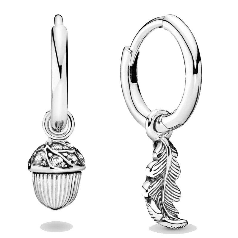 Originale Piume Appeso Acorn & Foglia Ovale Sparkle Orecchino 925 Orecchini In Argento Sterling Per Le Donne Regalo di Nozze Europa Dei Monili: 2