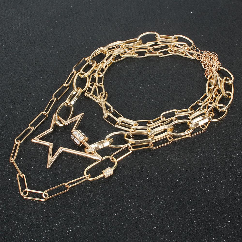 Lislesp Multi Schicht Gold Farbe Metall Stern Karabiner Chunky Kette Halskette für Frauen Vintage Aussage Choker Kragen Schmuck