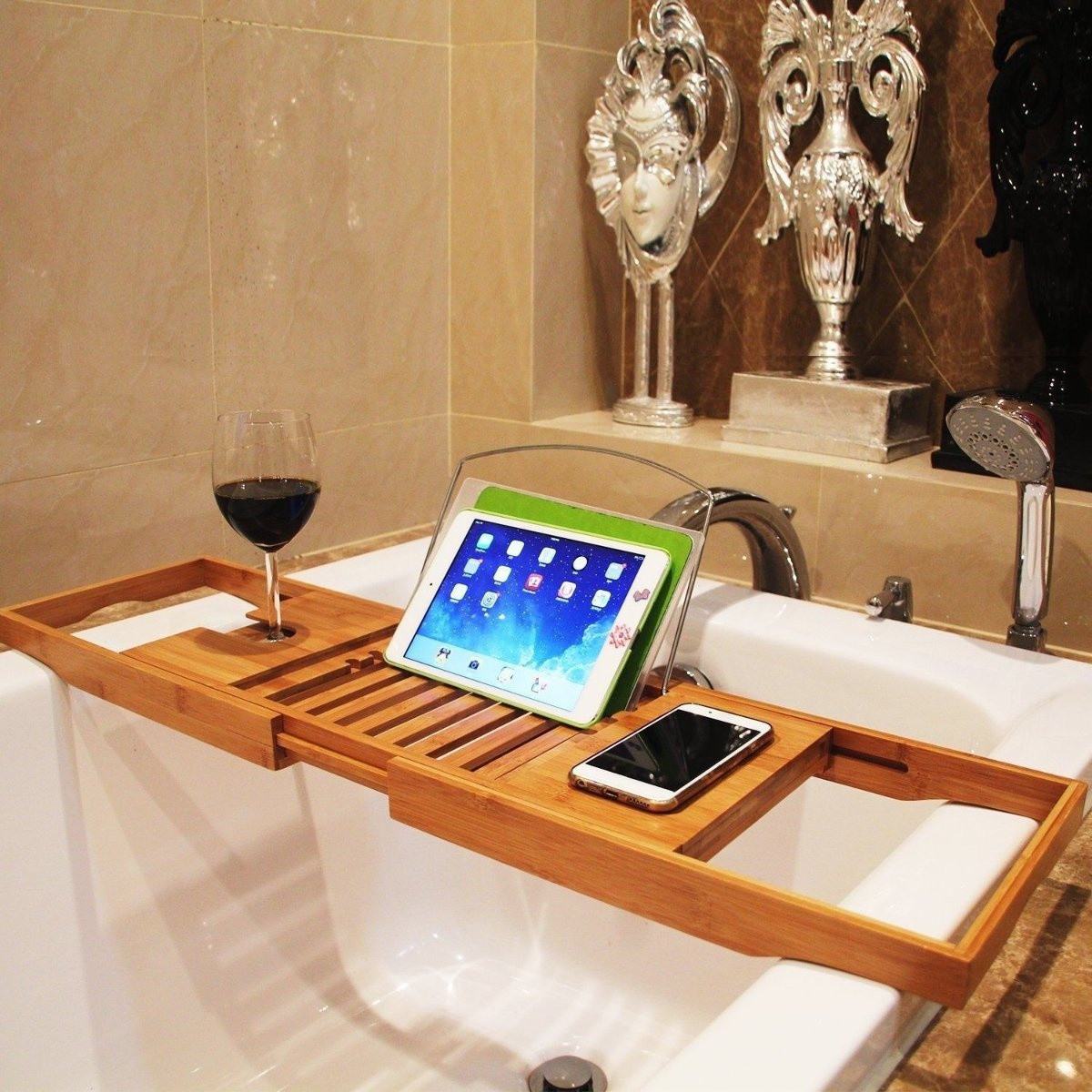 Bamboo Tablet Stand - Universal Holder for iPad Pro, iPhone, Badewanne Rack