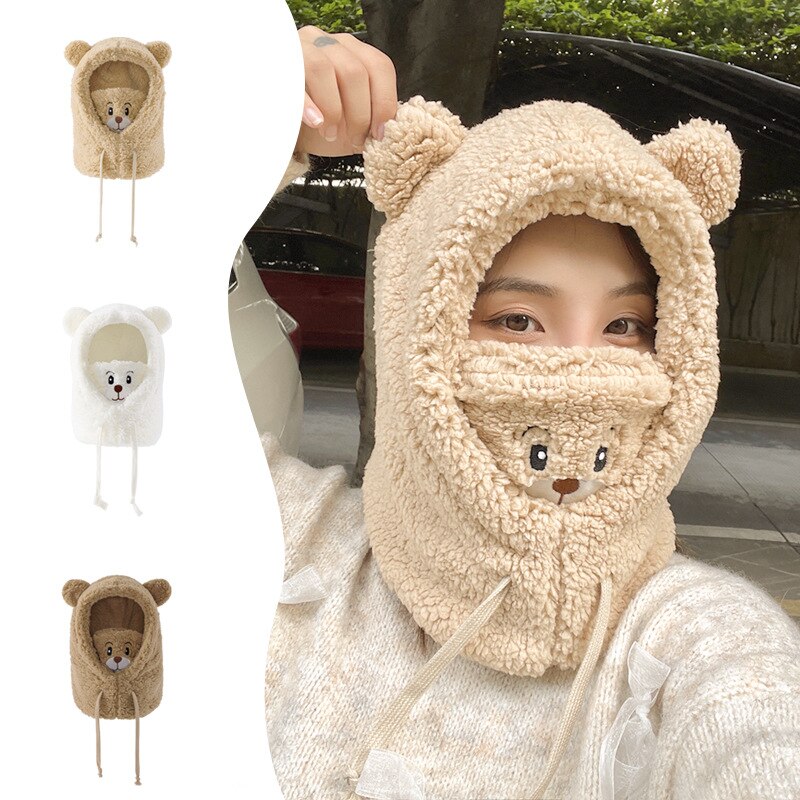 Leuke Cartoon Beer Lam Pluche Warm Solid Panda Caps Sjaal Set Masker Winter Koude Verdikte Bescherming Oor Hoed Voor Vrouwen meisje