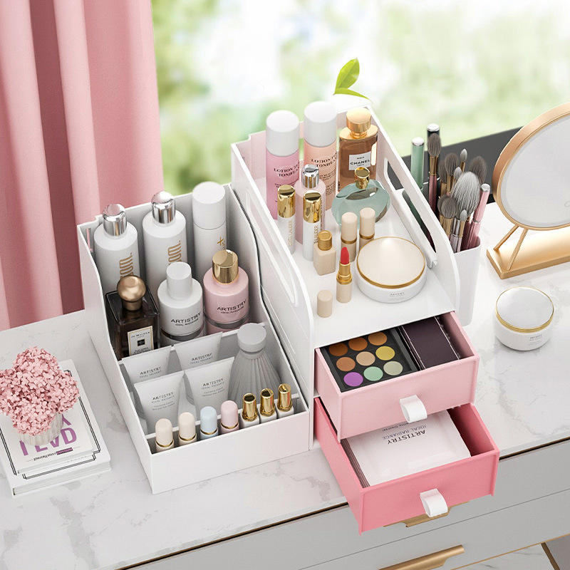 Dresser Organizer For Cosmetics Box Plastic Table Facial Makeup Dust-proof Drawer Rack Bathroom Living Room Storage Container