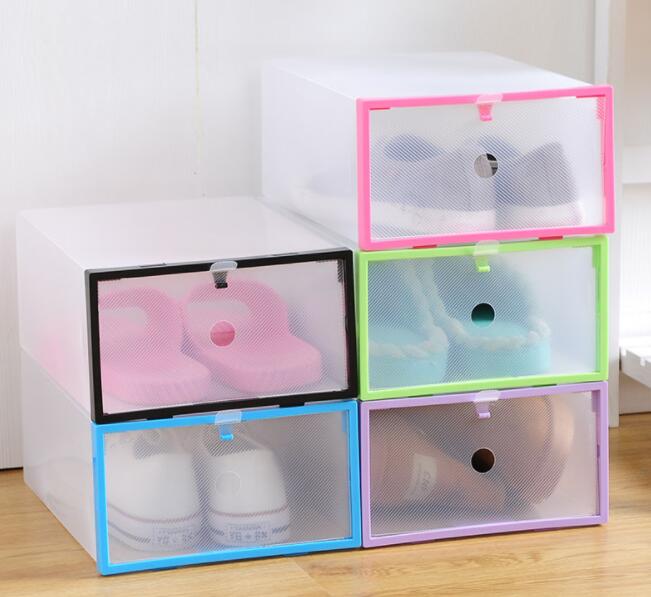 2PC Shoe Organizer Shoe Storage Box Plastic Shoe Box Transparent Rangement Chaussure Shoe Cabinet Make Up Organizer Plastic Box