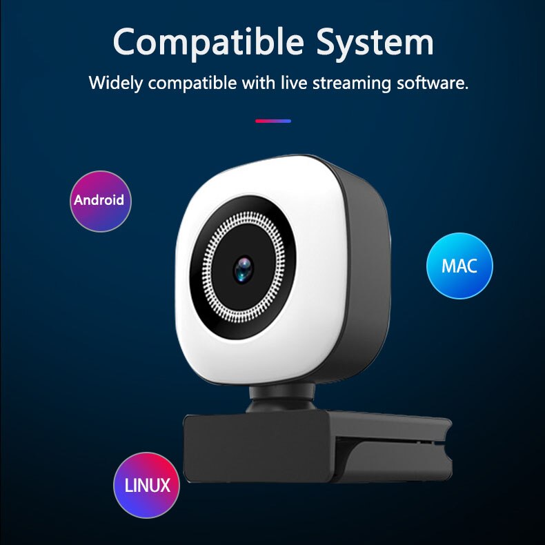 Webcam 1080P 2K HD Web Cam Auto Focus USB Computer Web Cameras PC Camera Web Cam With Ring Fill Light For For Broadcast Live