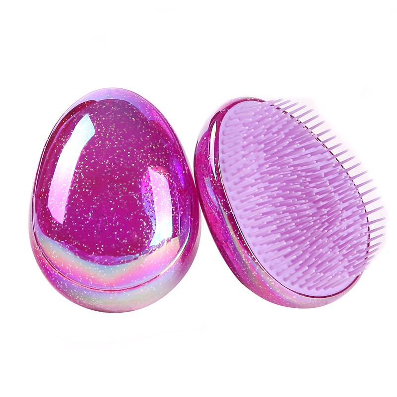 5 Kleuren Ei Vorm Glitter Anti Statische Massage Haarborstel Tangle Hair Brush Anti-Knopen Haar Smoothing Kam Styling Tools: 03 Purple